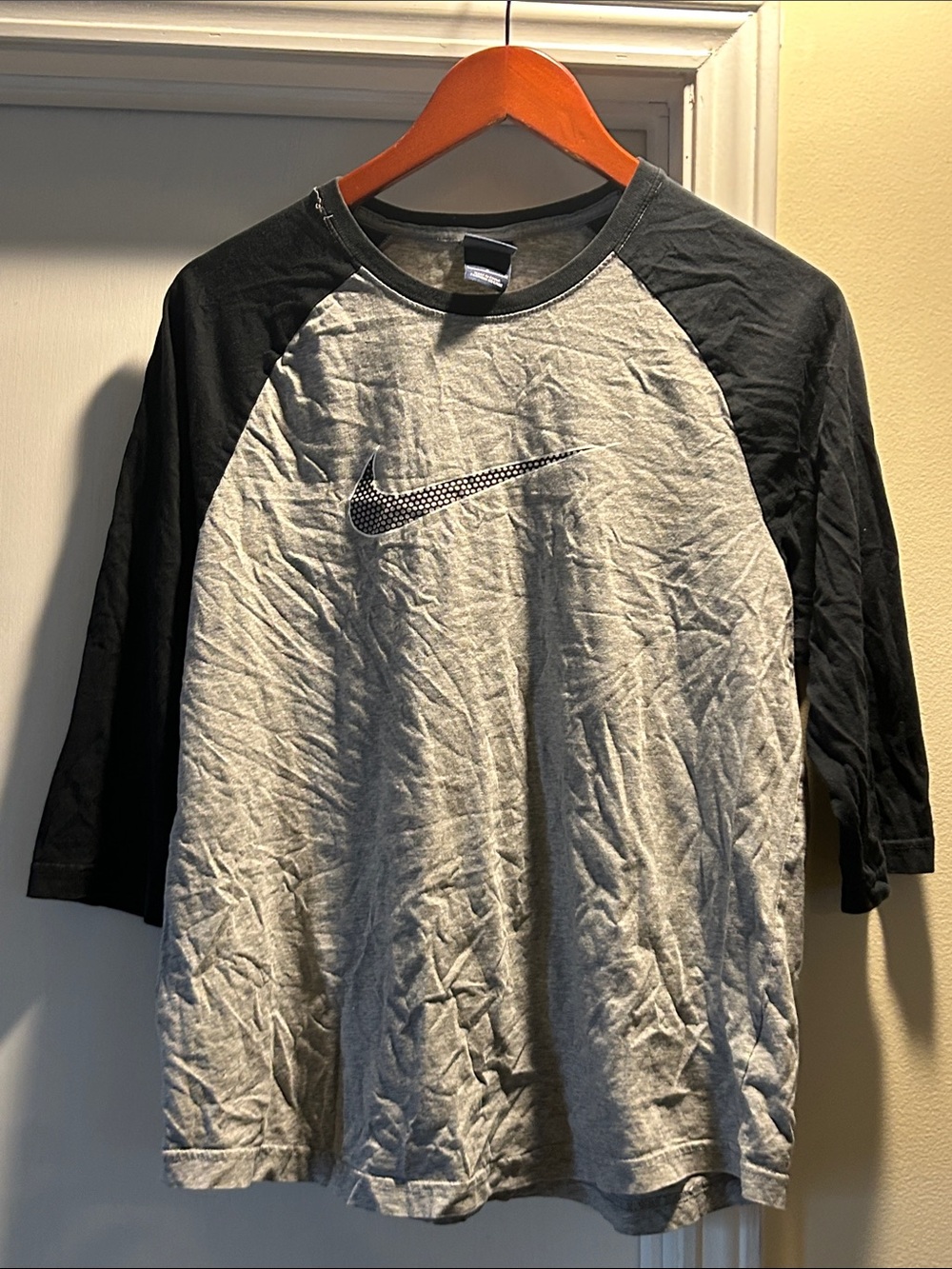 Nike Black and Gray Raglan 3/4 Sleeve Swoosh Tee